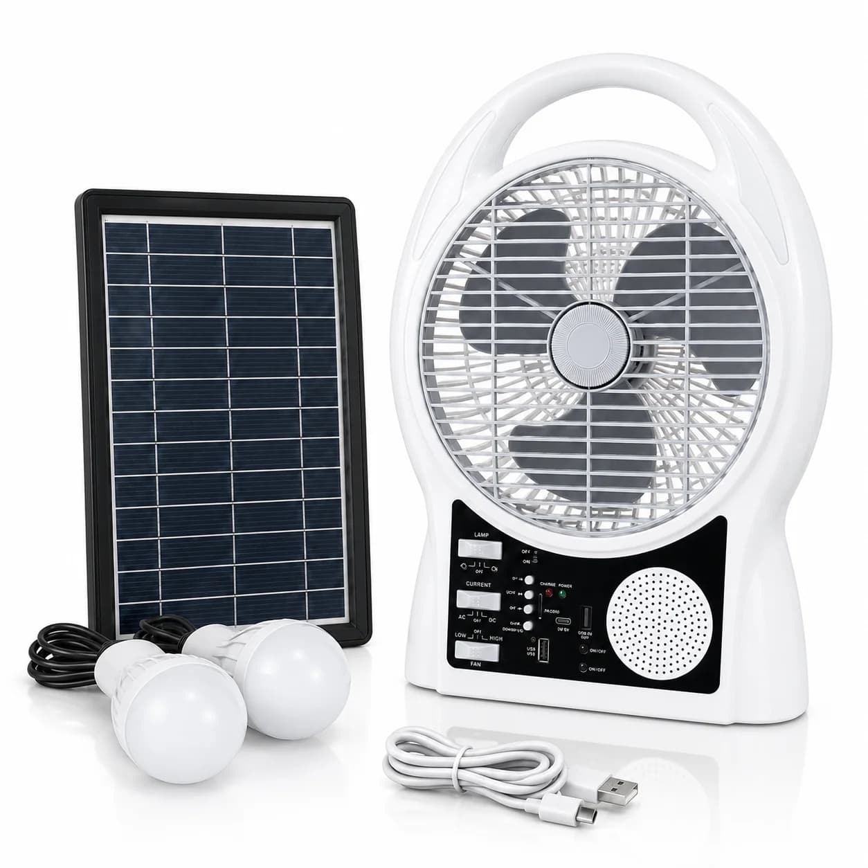 Портативний вентилятор Solar Yasam з Bluetooth, MP3, FM-радіо та LED підсвічуванням